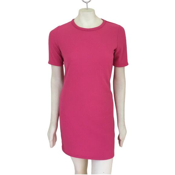 ELODIE Short Sleeve Ribbed Mini Sheath Dress in Barbie Pink SZ 6 - Picture 9 of 9